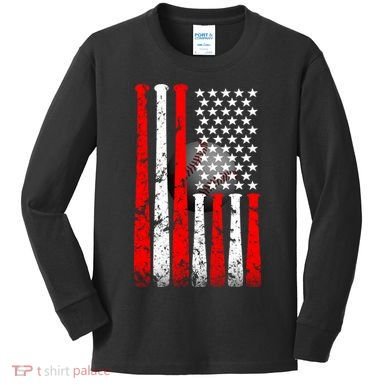Vintage Baseball Flag Kids Long Sleeve Shirt