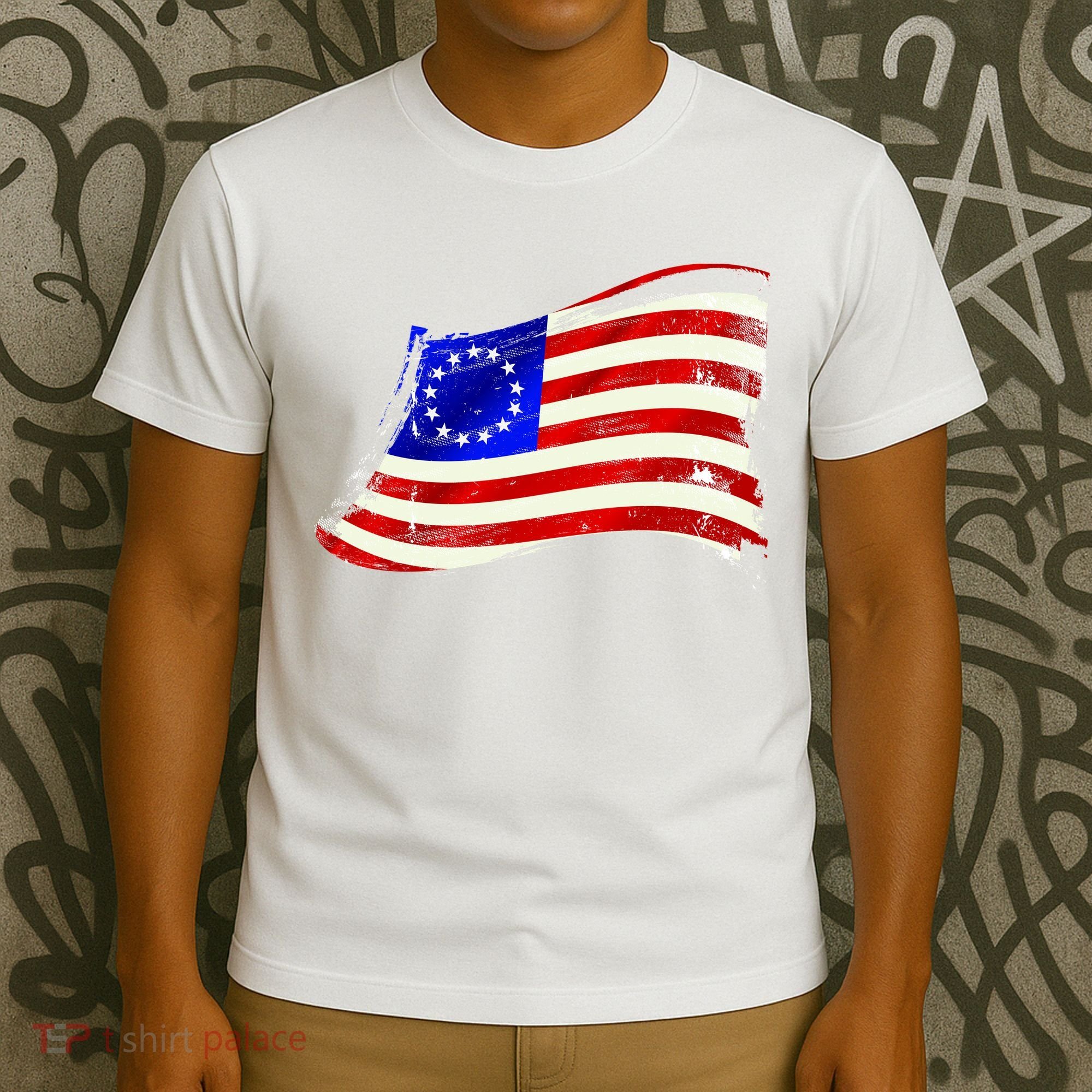 Vintage Betsy Ross 4th Of July American Waving Flag T-Shirt