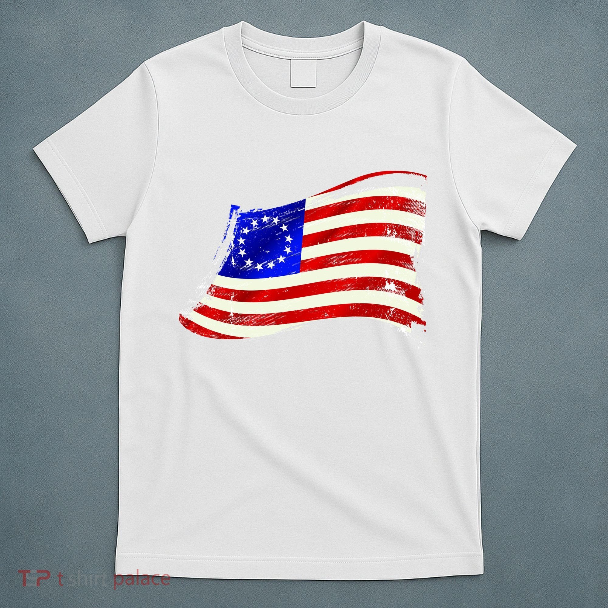 Vintage Betsy Ross 4th Of July American Waving Flag T-Shirt
