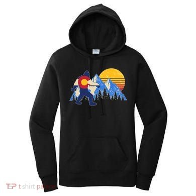 Vintage Bigfoot Colorado Flag Retro Sun Mountains Women's Hoodie