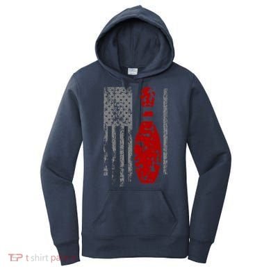 Vintage Bowling American Flag Women's Hoodie