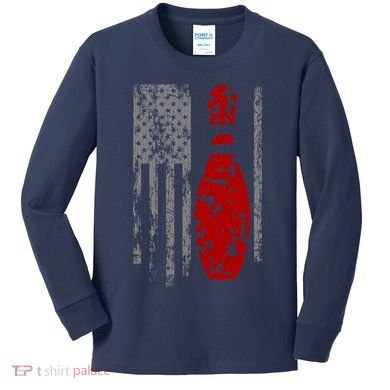Vintage Bowling American Flag Kids Long Sleeve Shirt