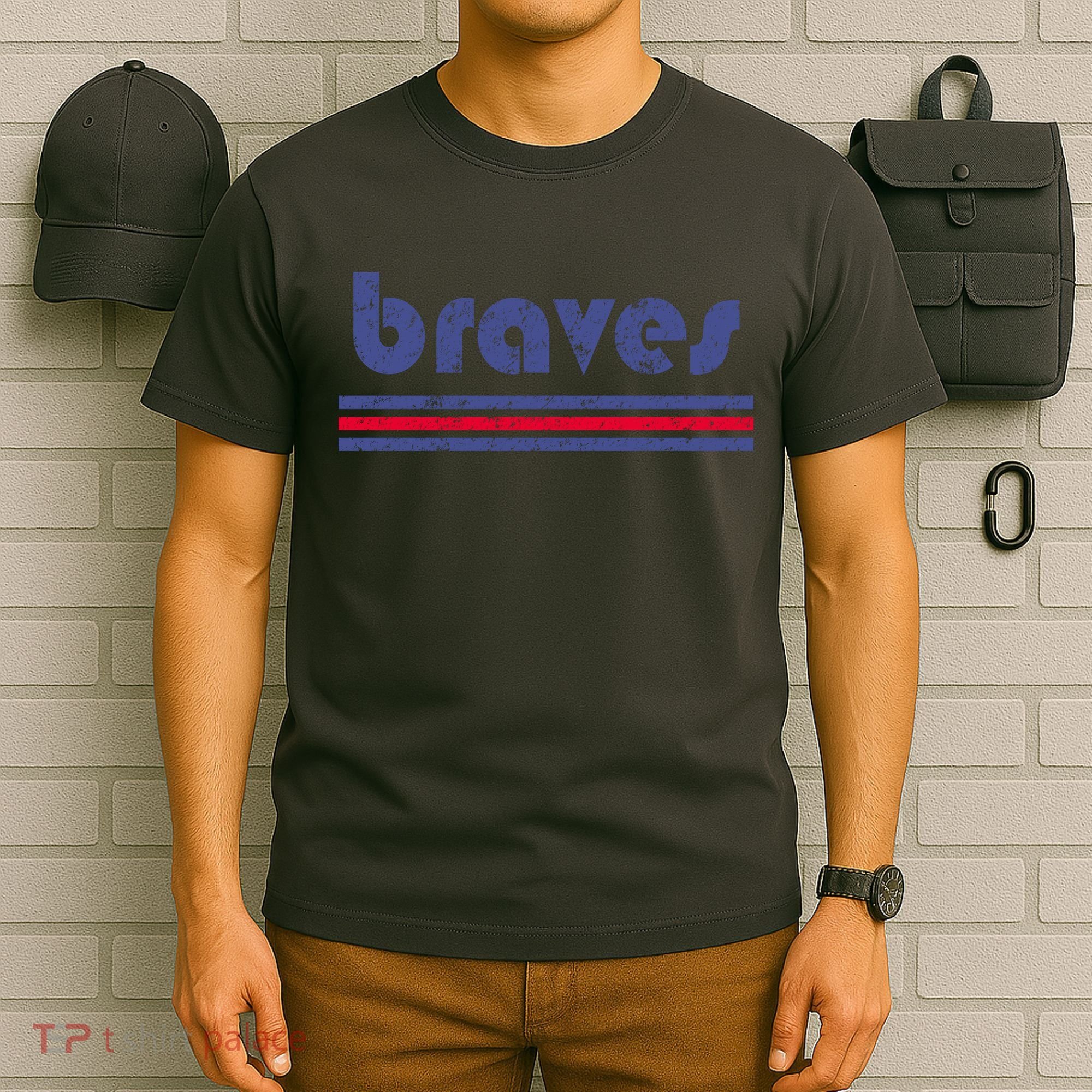 Vintage Braves Retro Three Stripe Weathered T-Shirt
