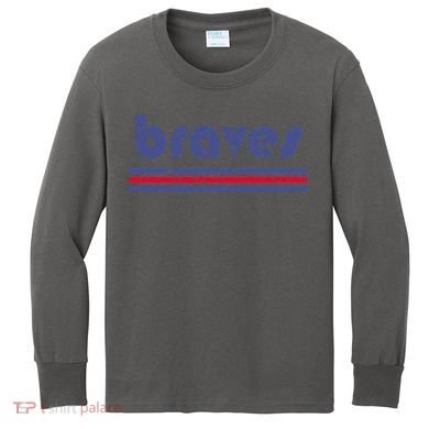 Vintage Braves Retro Three Stripe Weathered Kids Long Sleeve Shirt