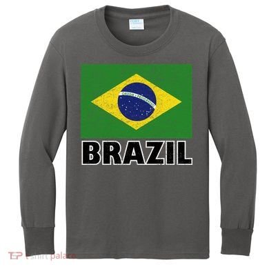 Vintage Brazil Flag Kids Long Sleeve Shirt