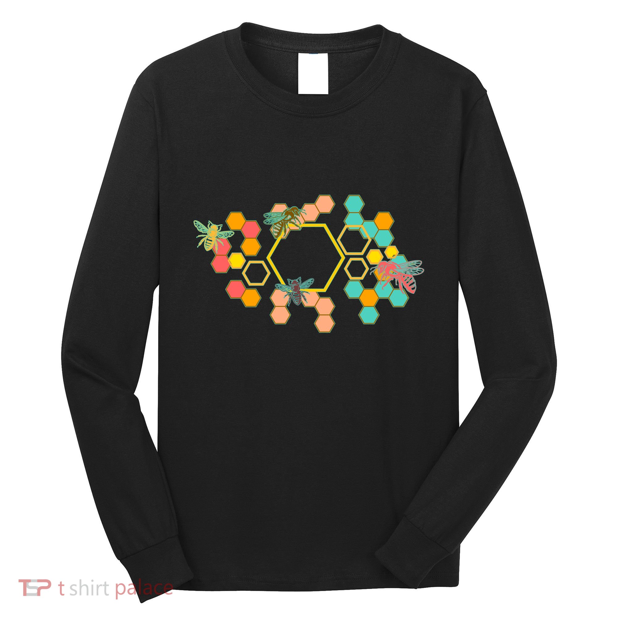 Vintage Bumblebee Hive Pattern Long Sleeve Shirt