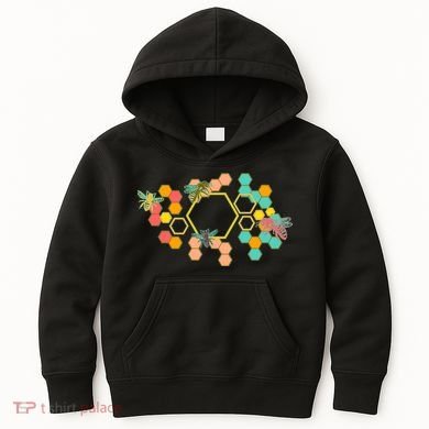 Vintage Bumblebee Hive Pattern Kids Hoodie