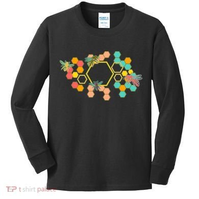 Vintage Bumblebee Hive Pattern Kids Long Sleeve Shirt