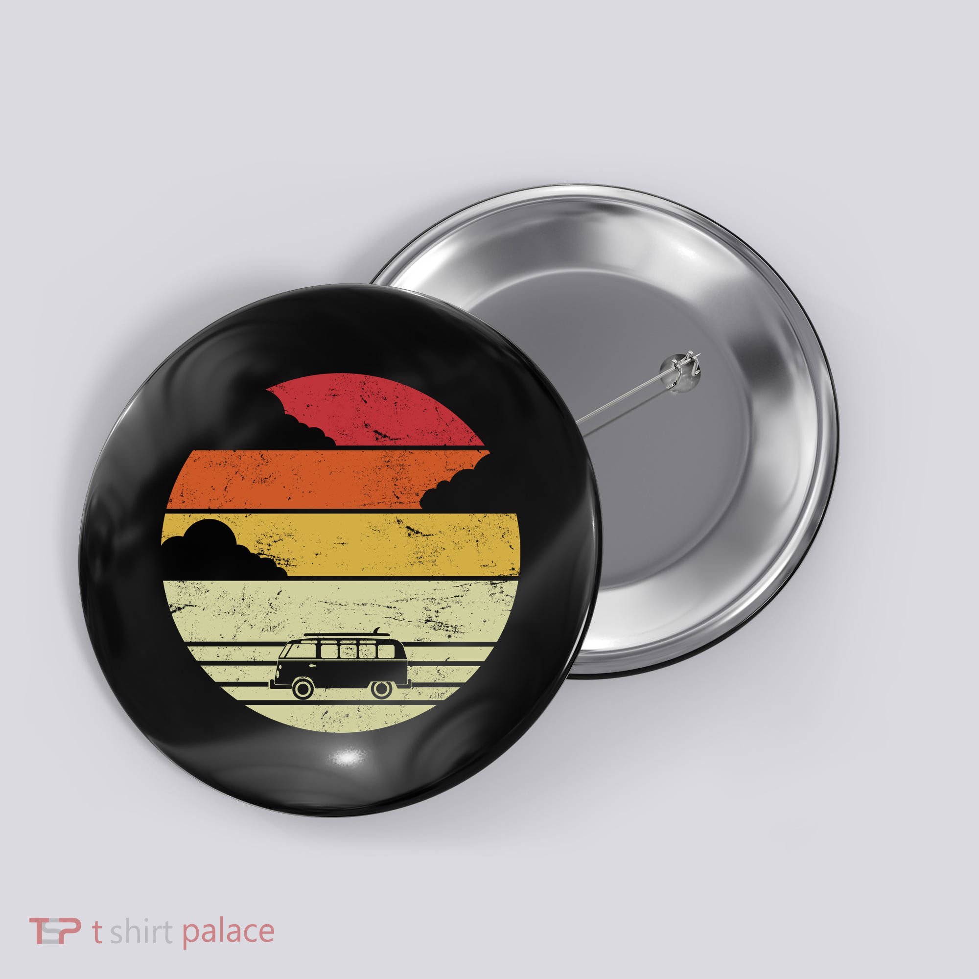 Vintage Camping Sunset Button