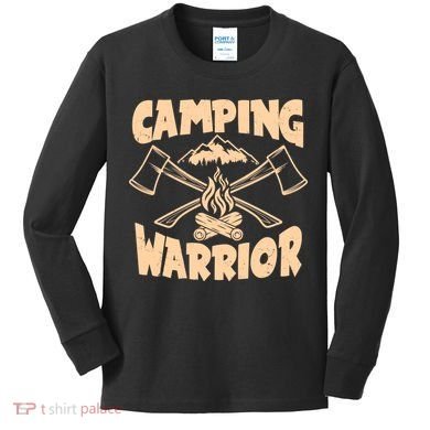 Vintage Camping Warrior Lumberjack Axes Kids Long Sleeve Shirt