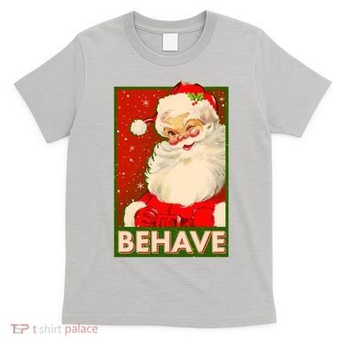 Vintage Christmas Behave Winking Santa Claus T-Shirt