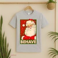Vintage Christmas Behave Winking Santa Claus T-Shirt thumb 2