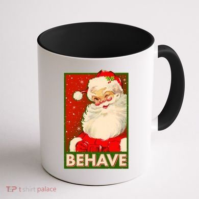 Vintage Christmas Behave Winking Santa Claus Coffee Mug back