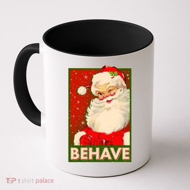 Vintage Christmas Behave Winking Santa Claus Coffee Mug