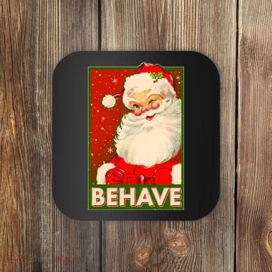 Vintage Christmas Behave Winking Santa Claus Coaster