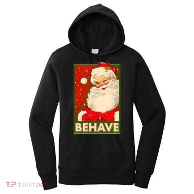 Vintage Christmas Behave Winking Santa Claus Women's Hoodie