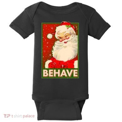 Vintage Christmas Behave Winking Santa Claus Baby Bodysuit