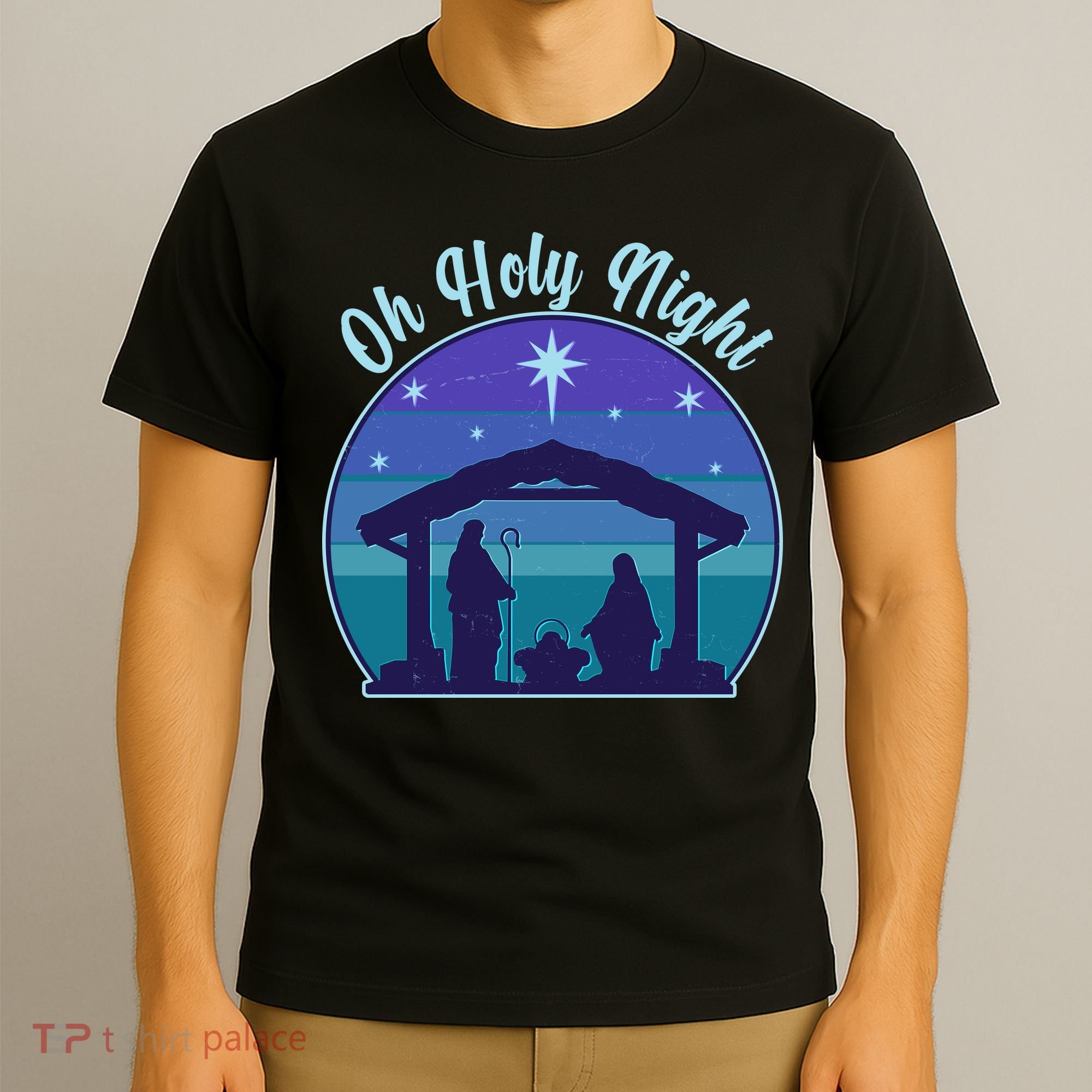 Vintage Christmas Oh Holy Night Nativity Scene T-Shirt