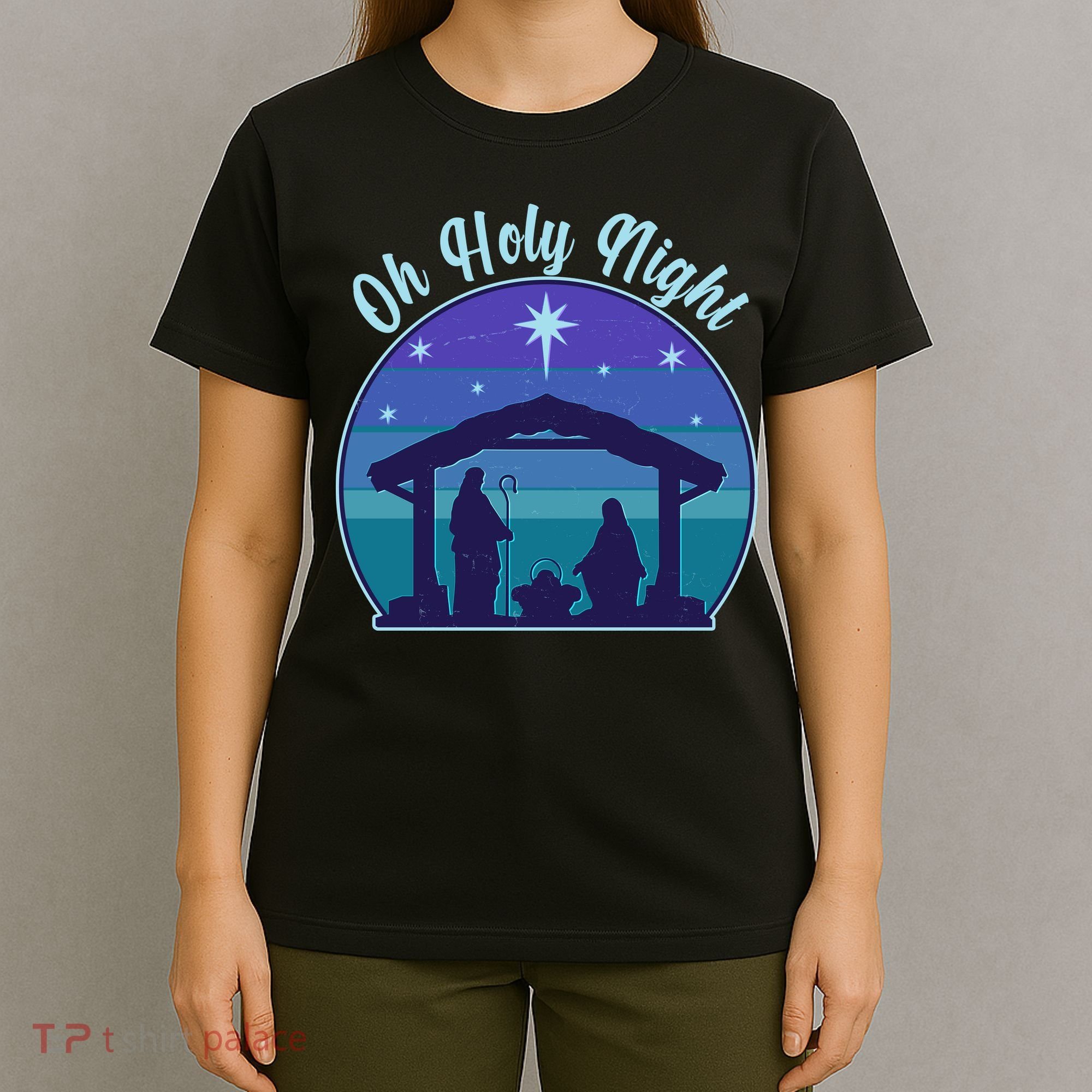 Vintage Christmas Oh Holy Night Nativity Scene T-Shirt