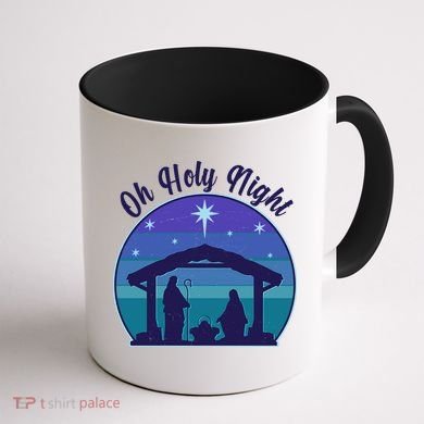 Vintage Christmas Oh Holy Night Nativity Scene Coffee Mug back
