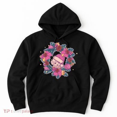 Vintage Christmas Poodle Pinecone Holly Wreath  Hoodie