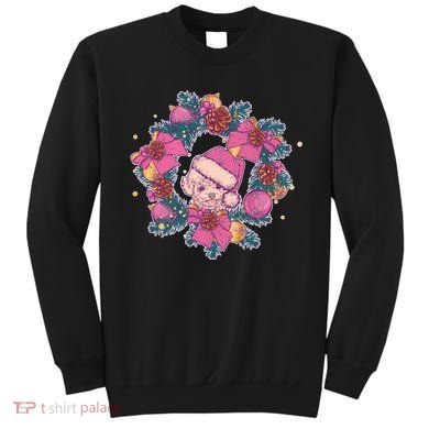 Vintage Christmas Poodle Pinecone Holly Wreath  Sweatshirt