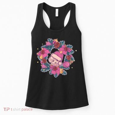 Vintage Christmas Poodle Pinecone Holly Wreath  Women's Tank Top