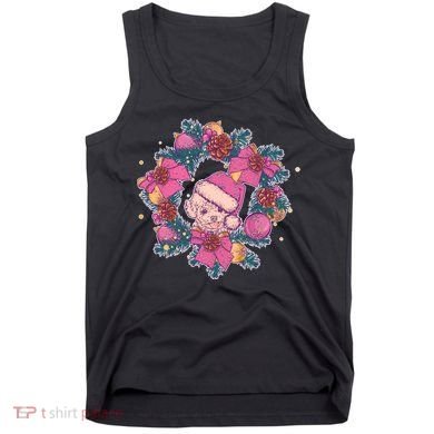Vintage Christmas Poodle Pinecone Holly Wreath  Tank Top