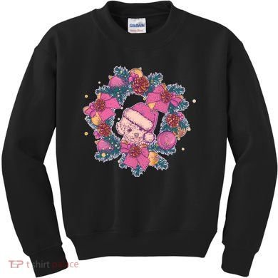 Vintage Christmas Poodle Pinecone Holly Wreath  Kids Sweatshirt