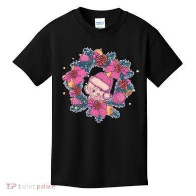 Vintage Christmas Poodle Pinecone Holly Wreath  Kids T-Shirt