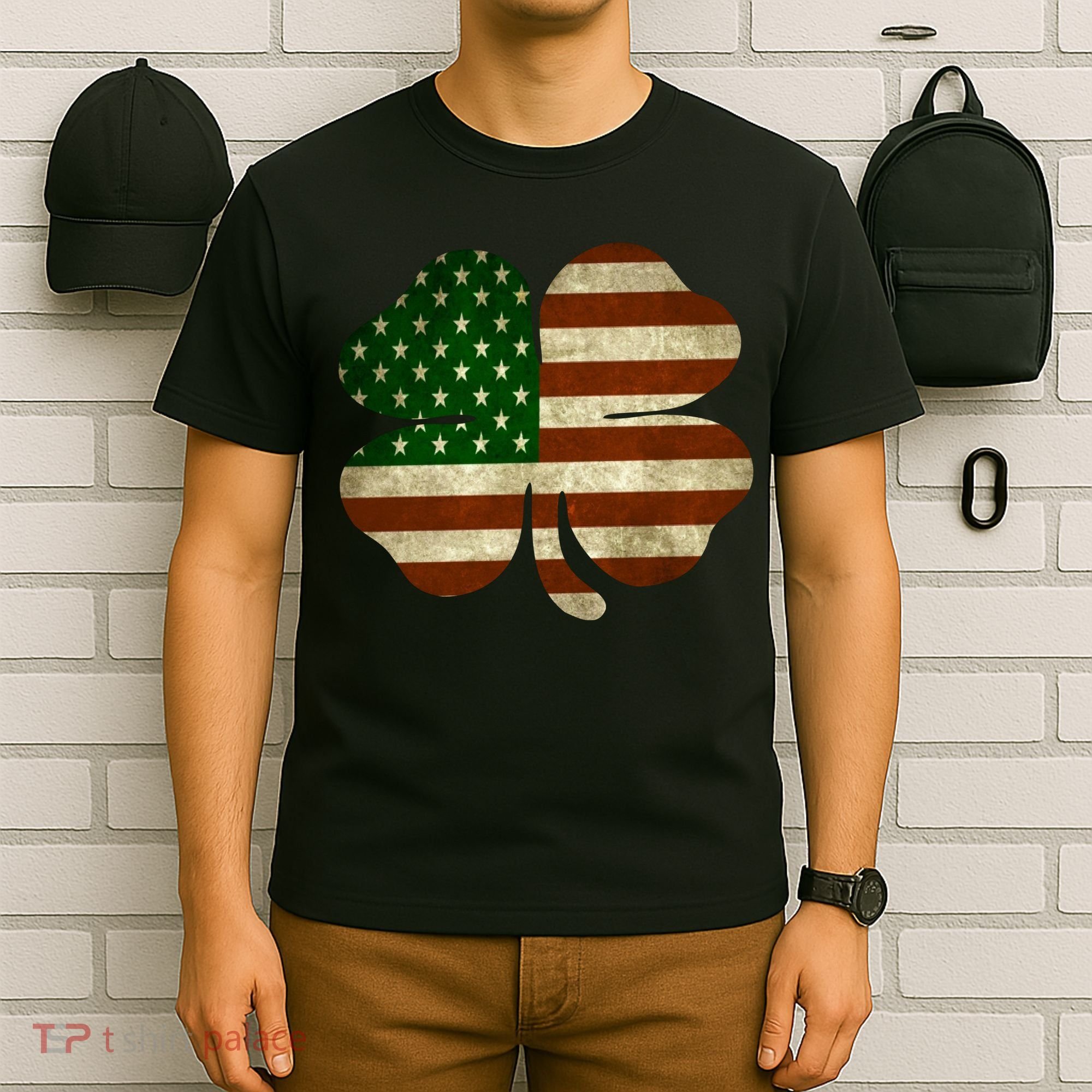 Vintage Clover Irish American Flag T-Shirt