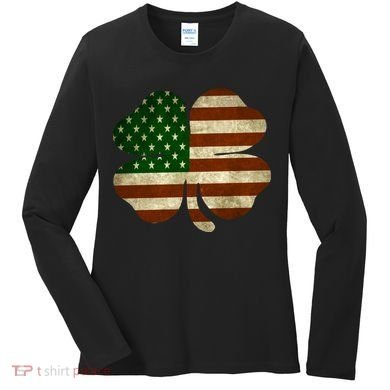 Vintage Clover Irish American Flag Women's Long Sleeve Shirt