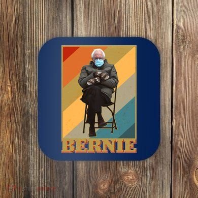 Vintage Colorful Bernie Sanders Mittens Meme Coaster