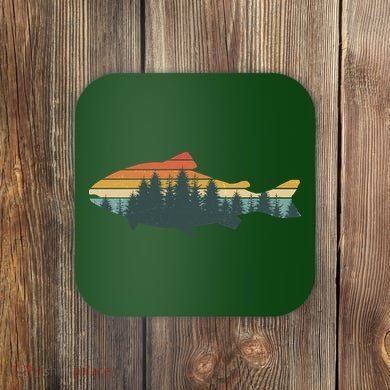 Vintage Colors Forest Bass Fish  Coaster