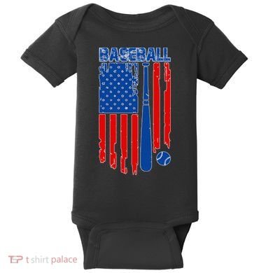 Vintage Cool Baseball American Flag Baby Bodysuit