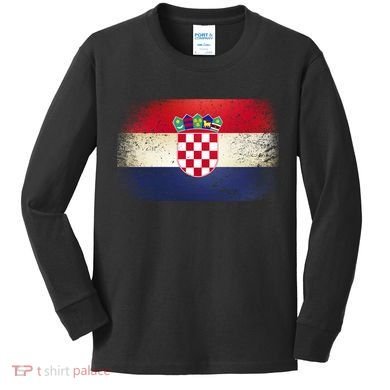 Vintage Croatia Flag Kids Long Sleeve Shirt