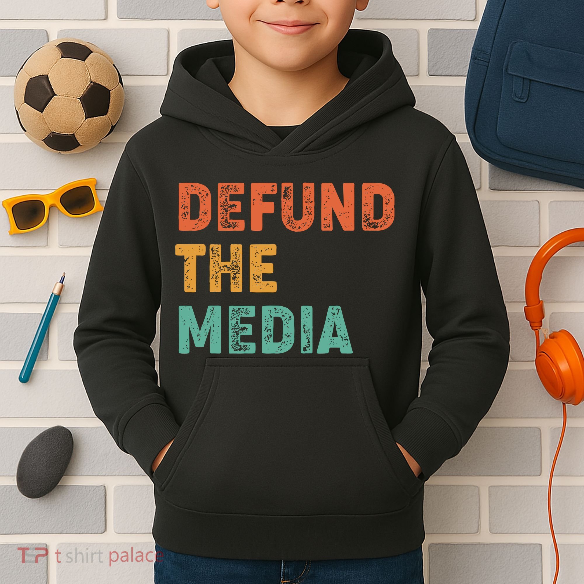 Vintage Defund The Media Kids Hoodie