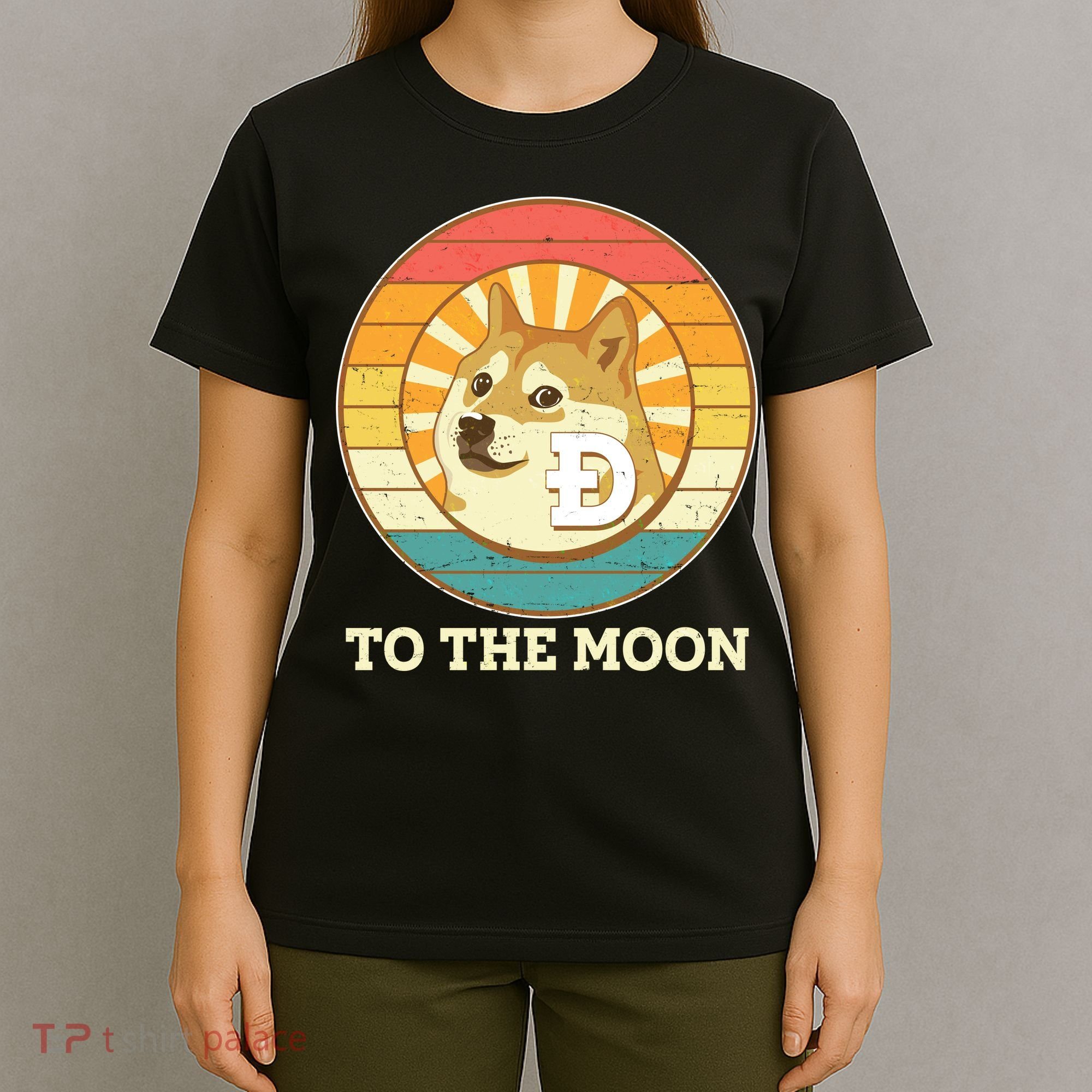 Vintage Dogecoin To The Moon Meme Emblem T-Shirt