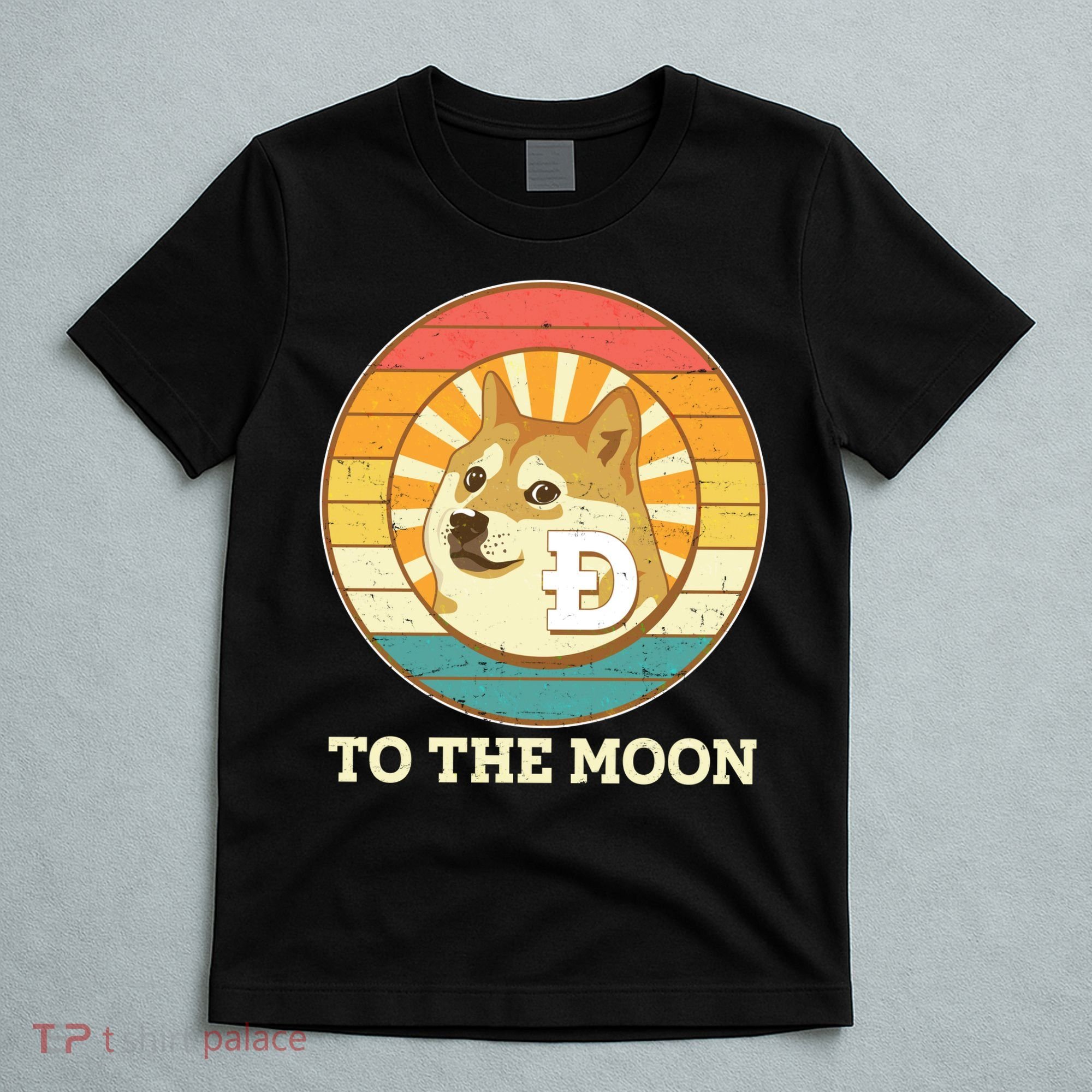 Vintage Dogecoin To The Moon Meme Emblem T-Shirt