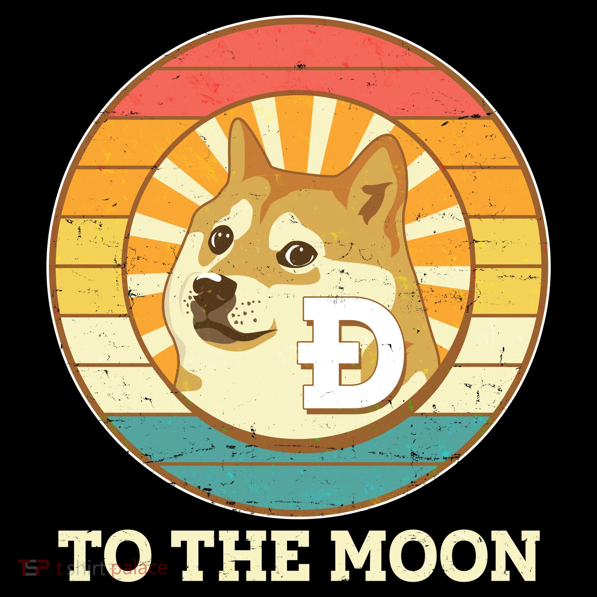 Vintage Dogecoin To The Moon Meme Emblem T-Shirt