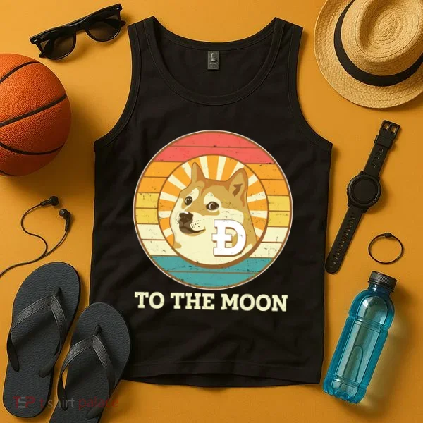 Vintage Dogecoin To The Moon Meme Emblem Tank Top