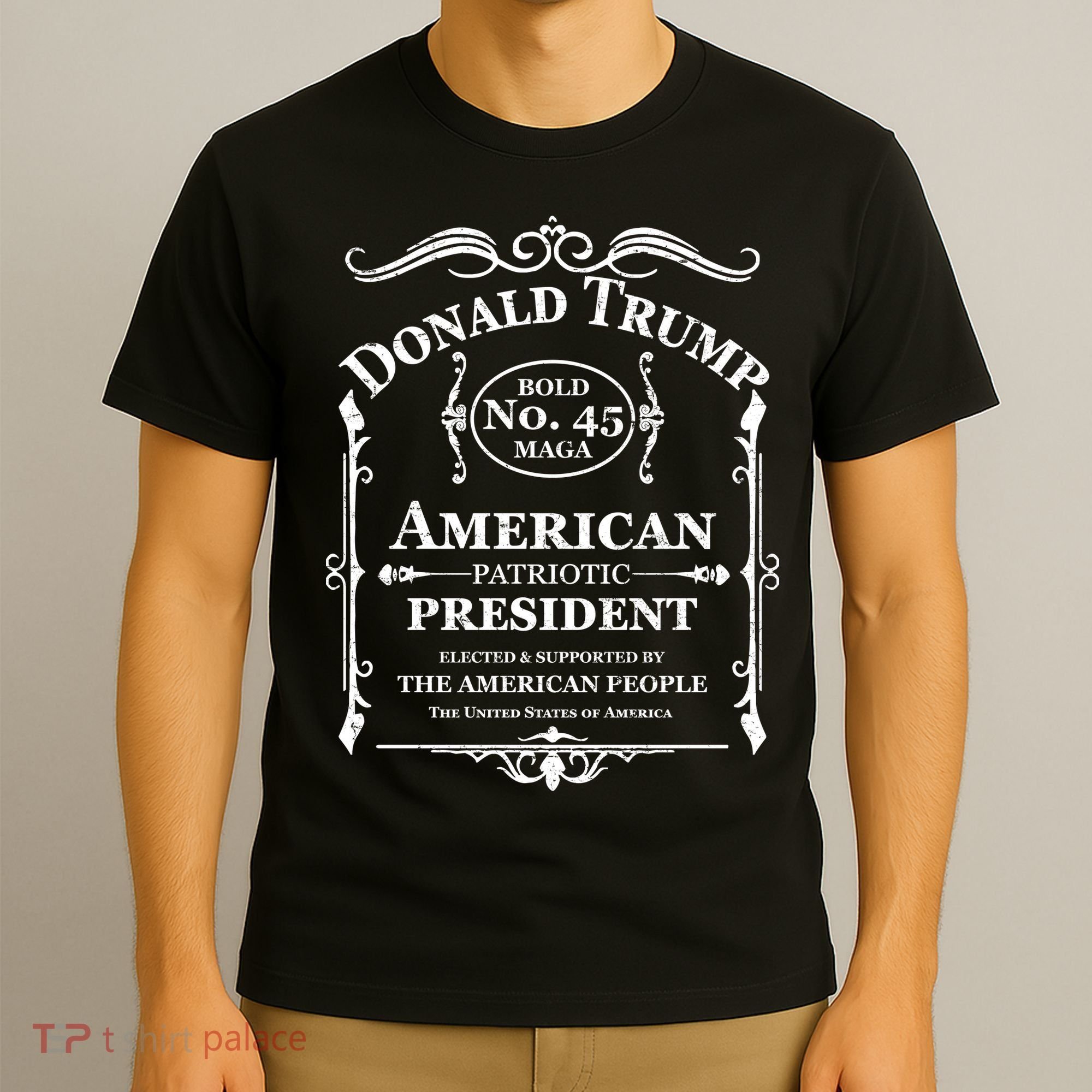 Vintage Donald Trump No 45 Bold MAGA Whisky Label  T-Shirt
