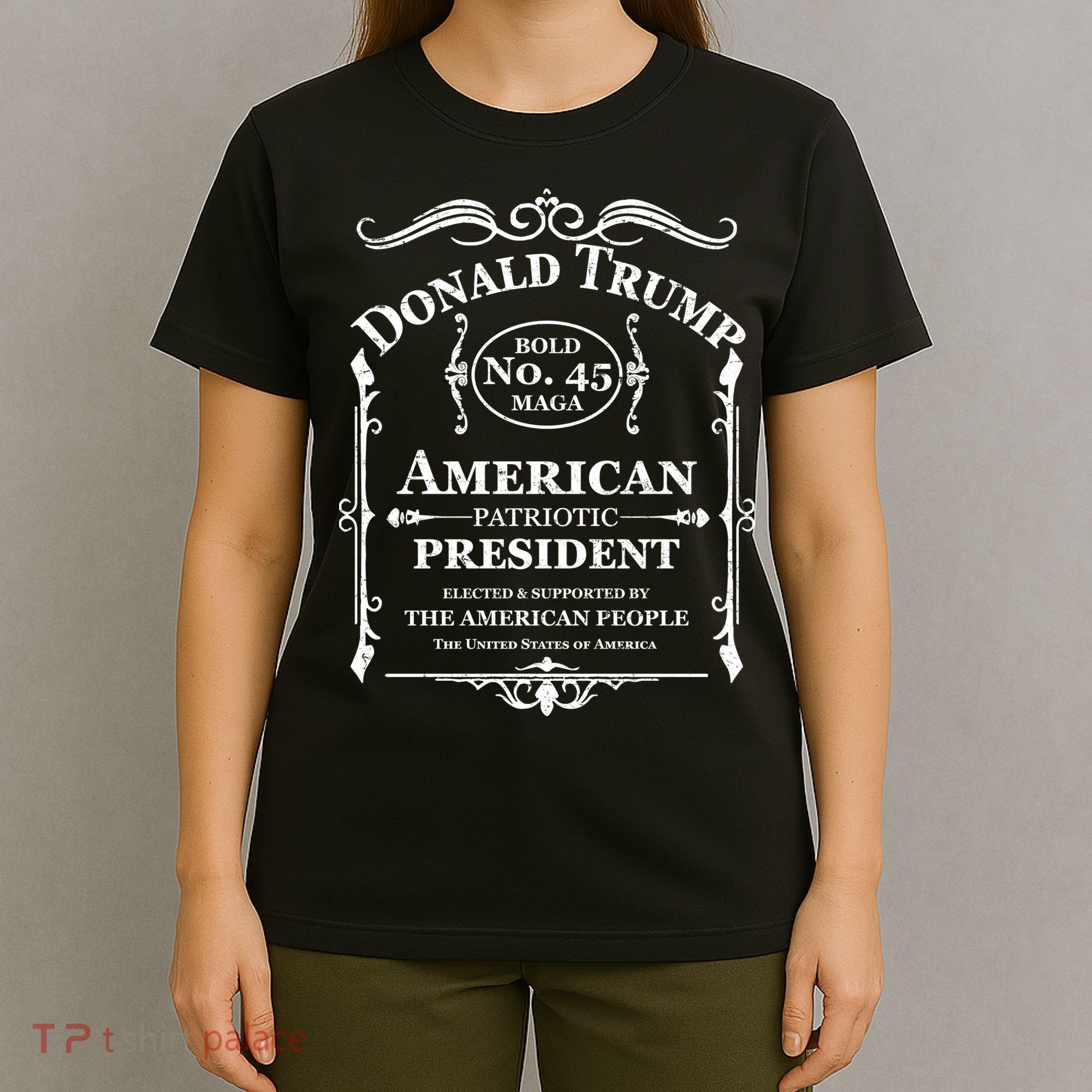 Vintage Donald Trump No 45 Bold MAGA Whisky Label  T-Shirt