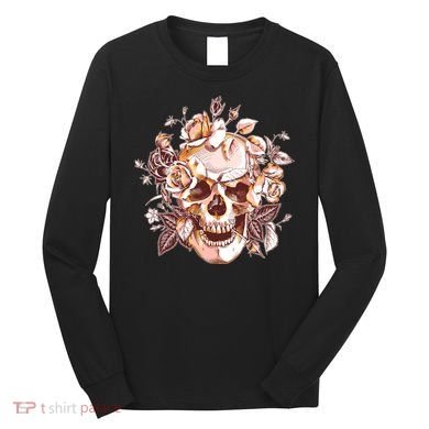 Vintage Floral Flower Skull Long Sleeve Shirt