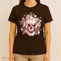 Vintage Floral Flower Skull T-Shirt thumb 4