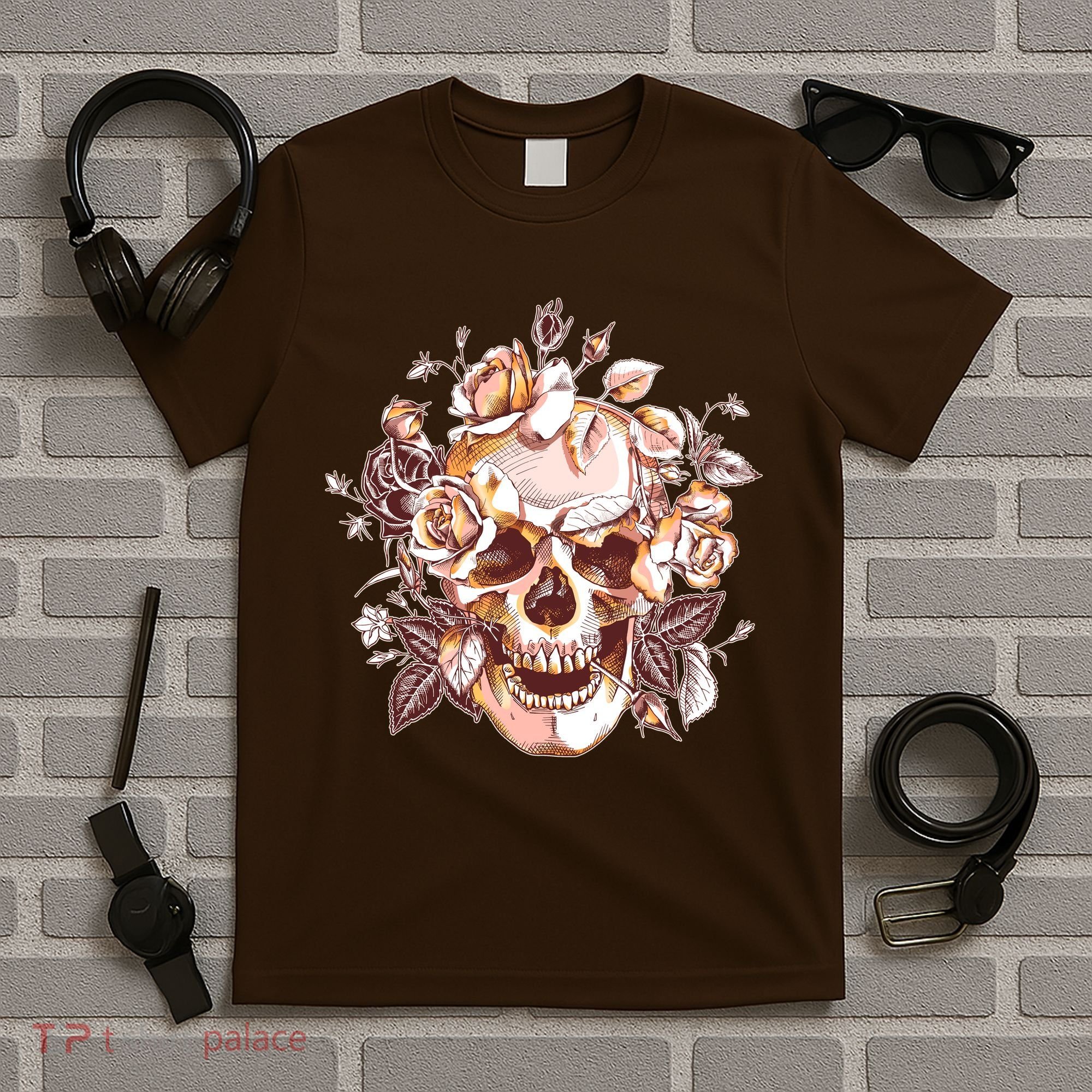 Vintage Floral Flower Skull T-Shirt