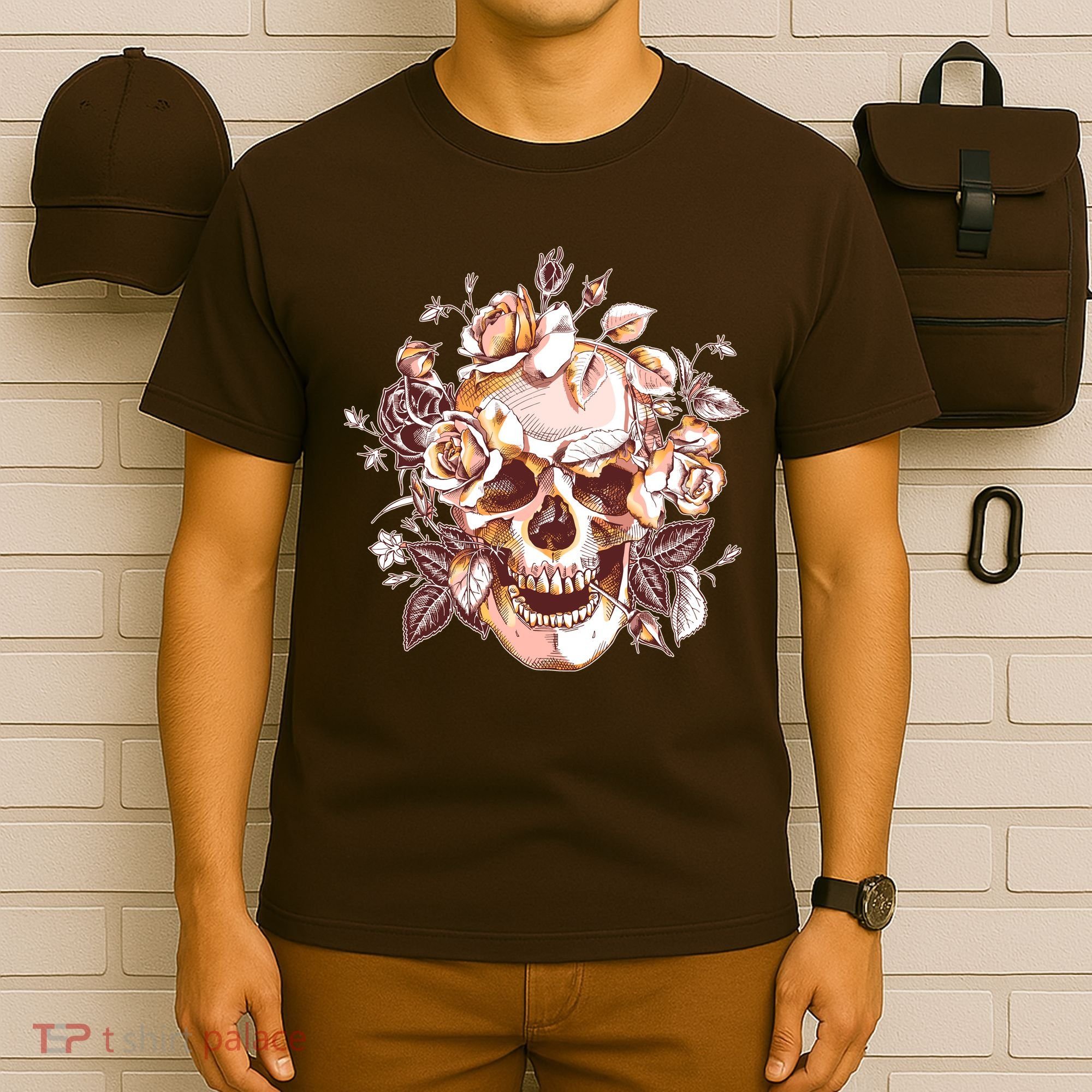 Vintage Floral Flower Skull T-Shirt