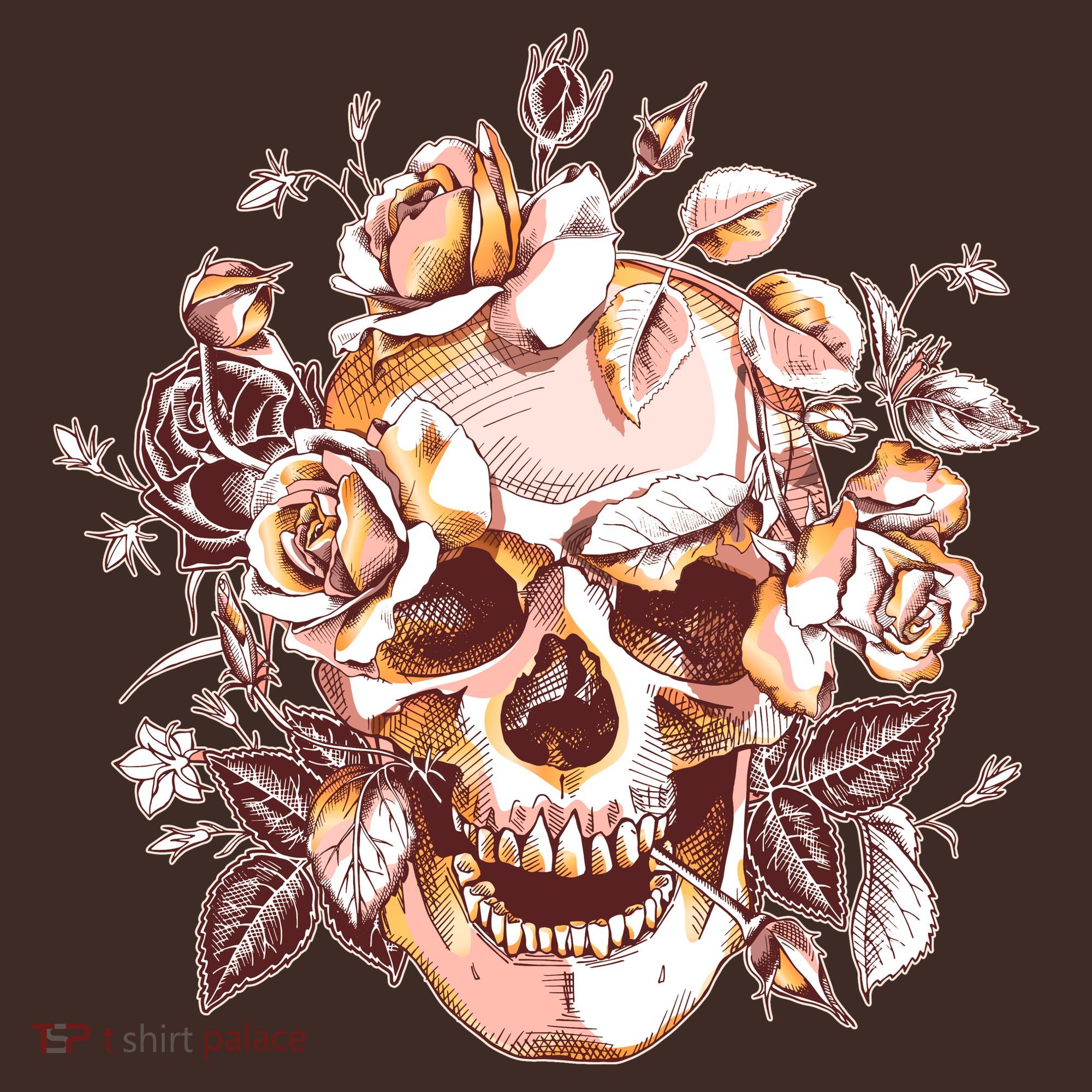 Vintage Floral Flower Skull T-Shirt