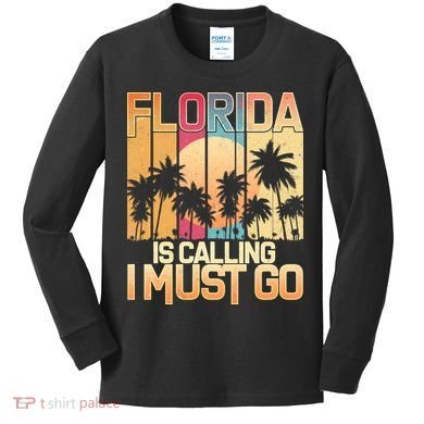 Vintage Florida Is Calling I Must Go Kids Long Sleeve Shirt