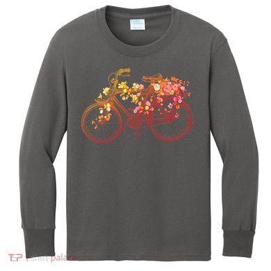 Vintage Flower Bicycle  Kids Long Sleeve Shirt
